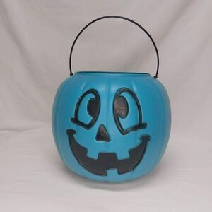 Vintage GENERALFOAM Blow Mold Blue Teal Jack-O-Lantern Pumpkin Candy Bucket Pail